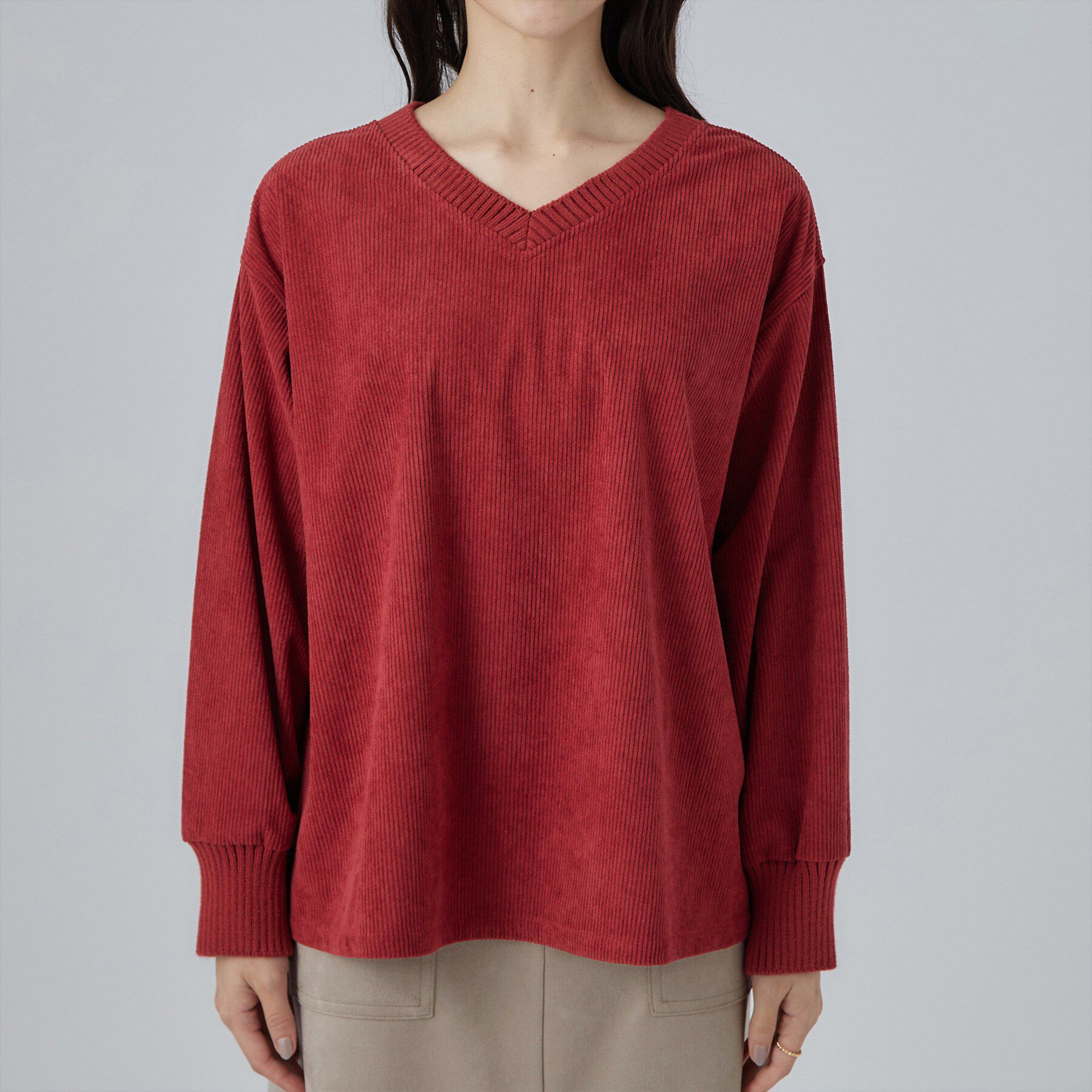 SHOO･LA･RUE「【S-LL/洗濯機可/前後2WAY】大人上品にきまる コーデュロイトップス」|Tシャツ・カットソー|
