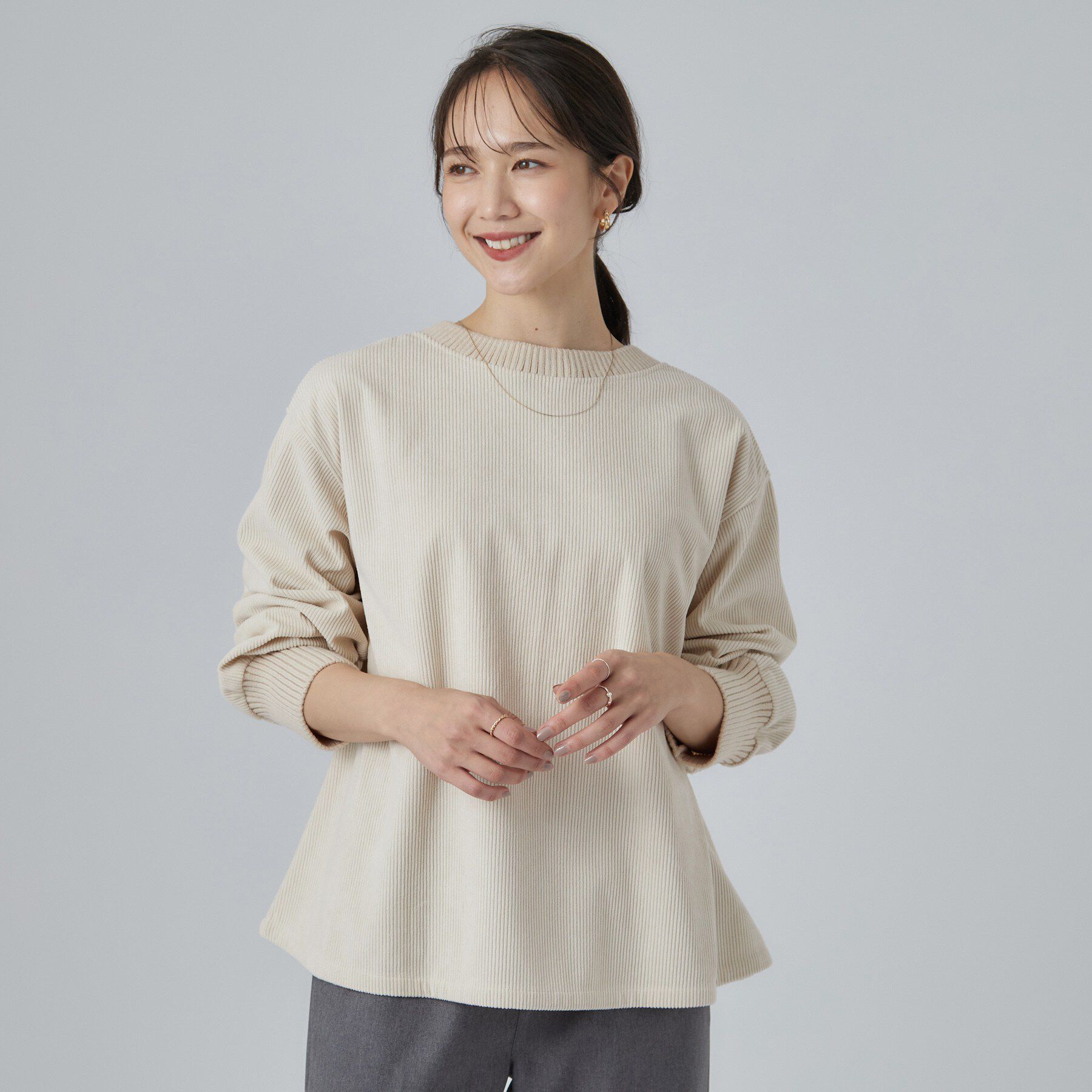 SHOO･LA･RUE「【S-LL/洗濯機可/前後2WAY】大人上品にきまる コーデュロイトップス」|Tシャツ・カットソー|