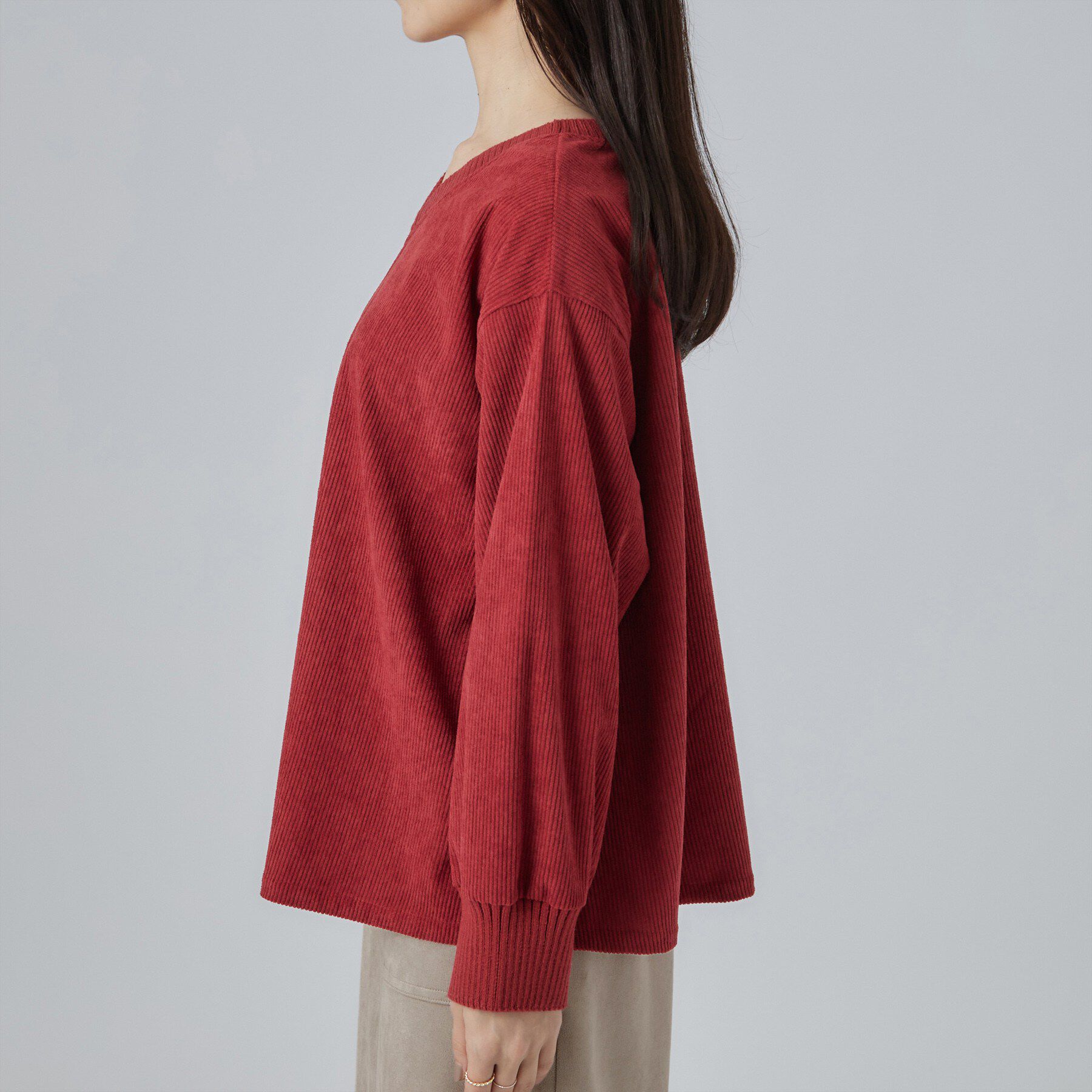 SHOO･LA･RUE「【S-LL/洗濯機可/前後2WAY】大人上品にきまる コーデュロイトップス」|Tシャツ・カットソー|