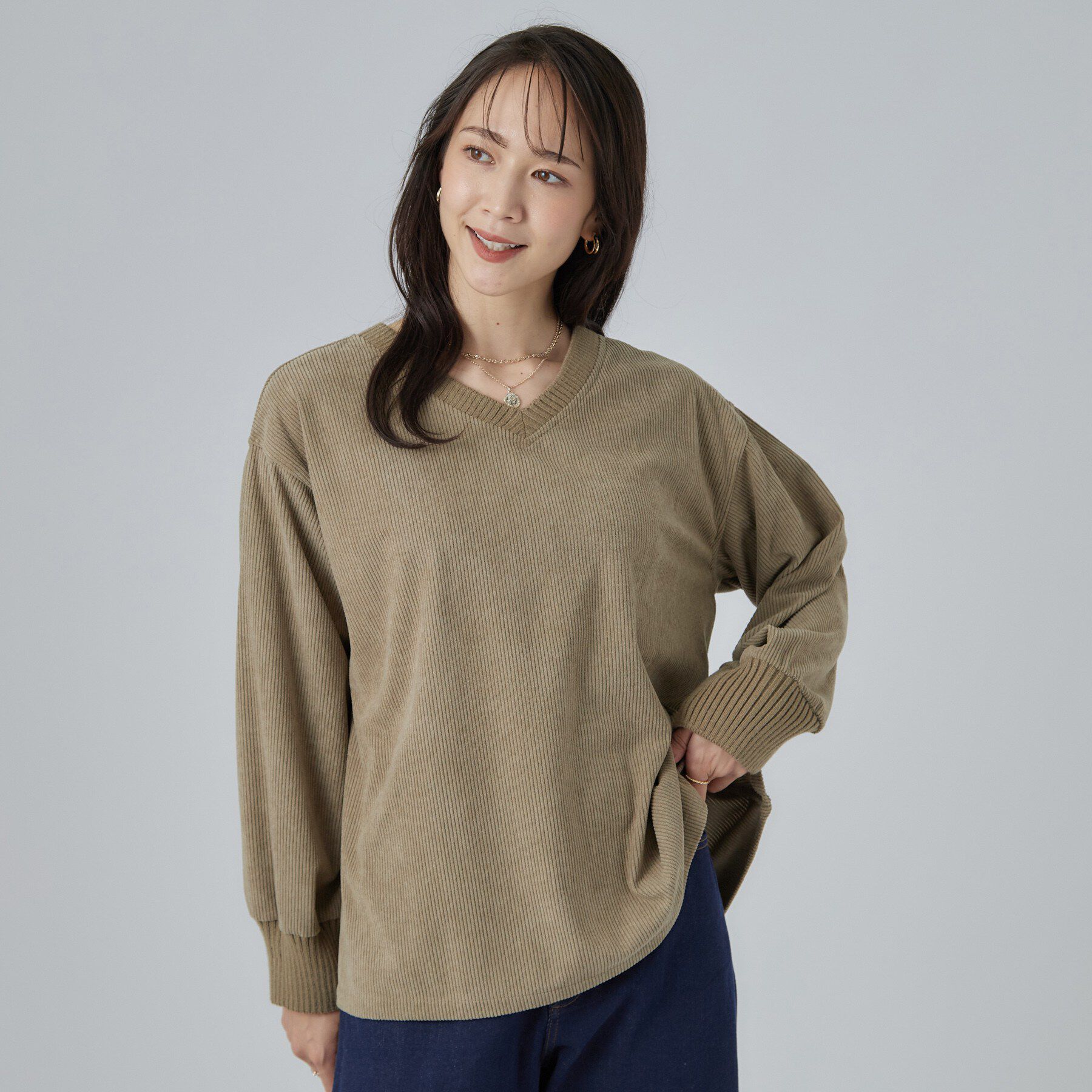 SHOO･LA･RUE「【S-LL/洗濯機可/前後2WAY】大人上品にきまる コーデュロイトップス」|Tシャツ・カットソー|