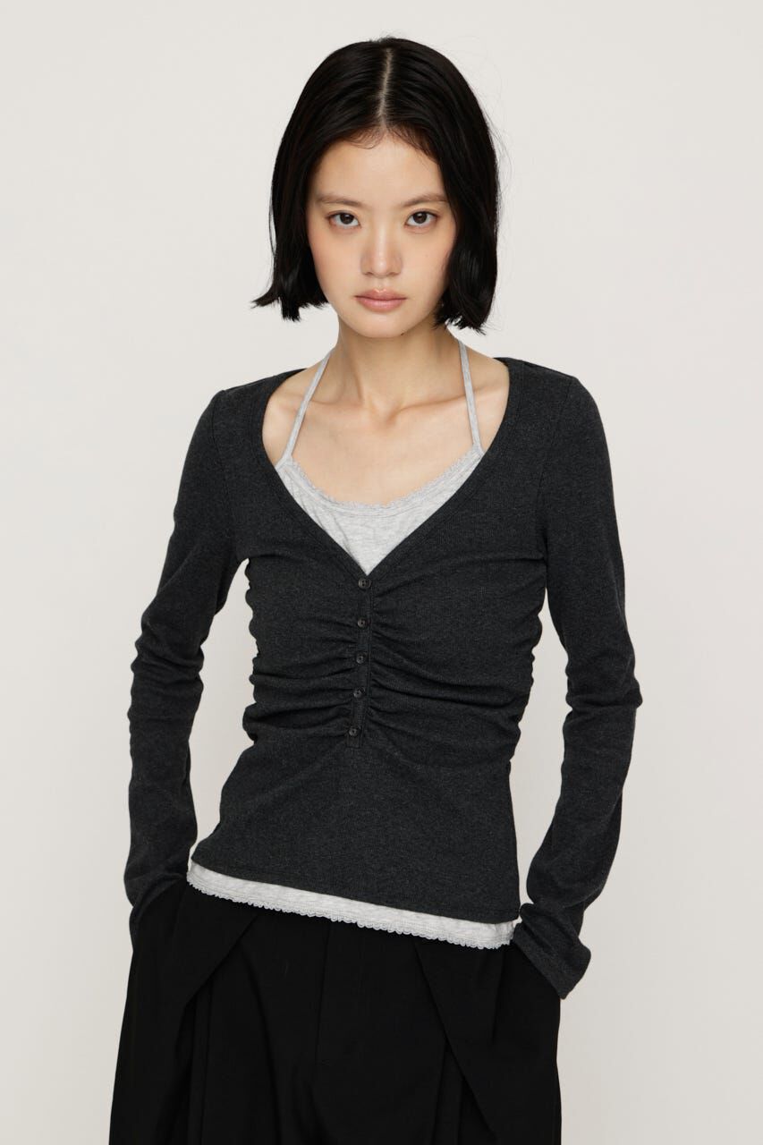 SLY「LAYERED LIKE CUT トップス」|Tシャツ・カットソー|L/BLK1