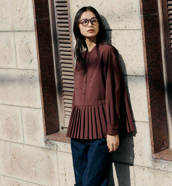 UNITED ARROWS green label relaxing「［size SHORTあり］スソ プリーツ シャツ マシンウォッシャブル 吸水速乾」|シャツ・ブラウス|DK.BROWN
