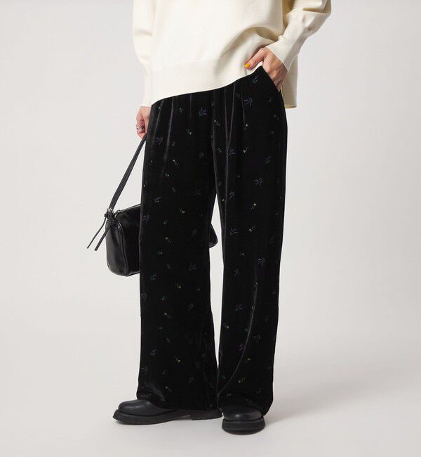 UNITED ARROWS green label relaxing「シシュウ ベロア パンツ」|その他|BLACK