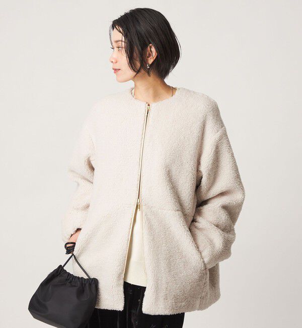 UNITED ARROWS green label relaxing「［size SHORTあり］ボア ノーカラー ブルゾン」|ブルゾン・スタジャン|NATURAL