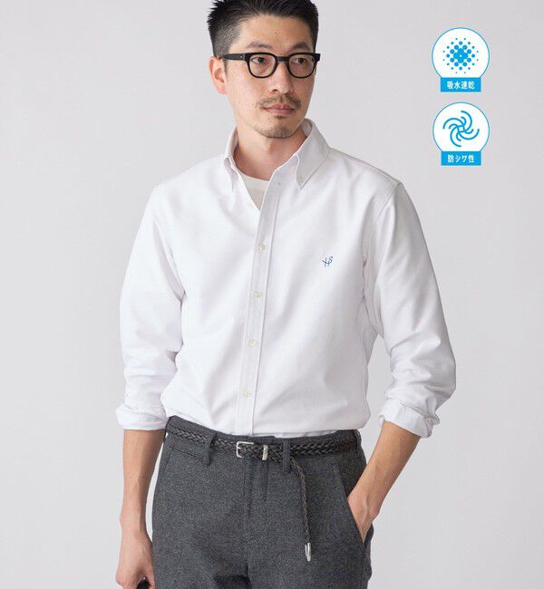 SHIPS「【WEB限定】SHIPS: 防シワ・吸水速乾 Drymix(R) ワンポイントロゴボタンダウンシャツ」|シャツ・ブラウス|ホワイト