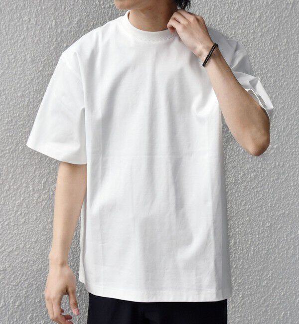 SHIPS any「SHIPS any:〈接触冷感/遮熱/UVカット〉COOL TOUCH スムース デザイン リブ セミ モックネック Tシャツ◇」|Tシャツ・カットソー|