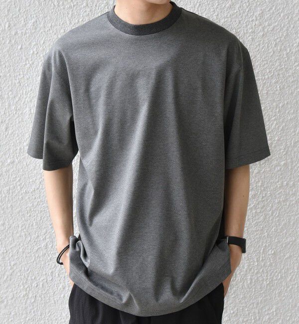 SHIPS any「SHIPS any:〈接触冷感/遮熱/UVカット〉COOL TOUCH スムース デザイン リブ セミ モックネック Tシャツ◇」|Tシャツ・カットソー|