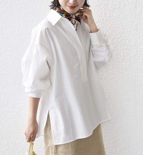 SHIPS for women「〈手洗い可能〉無地 / ストライプ サイド スリット スキッパー コットン シャツ 2」|シャツ・ブラウス|