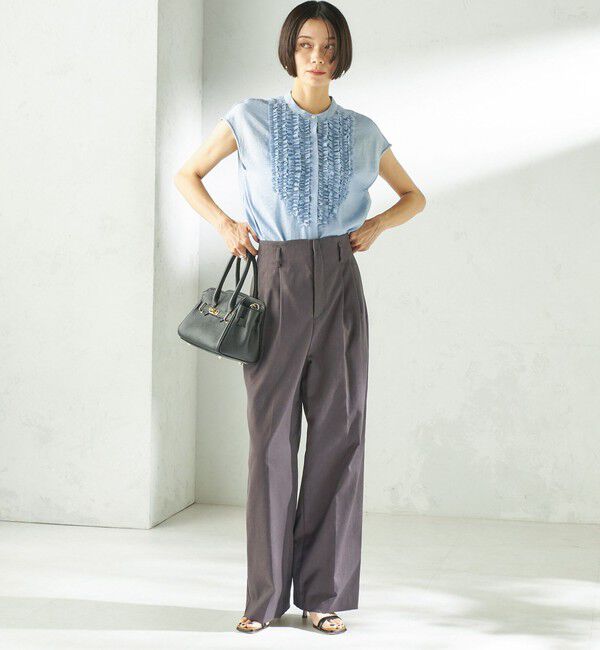 SHIPS for women「〈接触冷感/手洗い可能〉Jupiter 麻混 フリル ブラウス」|シャツ・ブラウス|