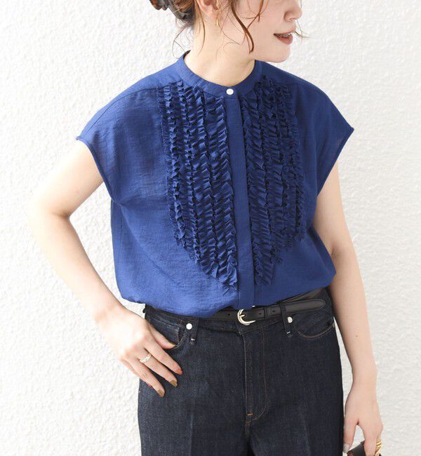 SHIPS for women「〈接触冷感/手洗い可能〉Jupiter 麻混 フリル ブラウス」|シャツ・ブラウス|