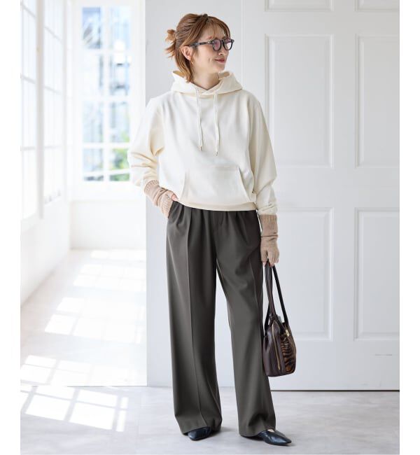Spick and Span「《新色有り / 追加予約》裏起毛ジョーゼットタックイージーパンツ」|スラックス|