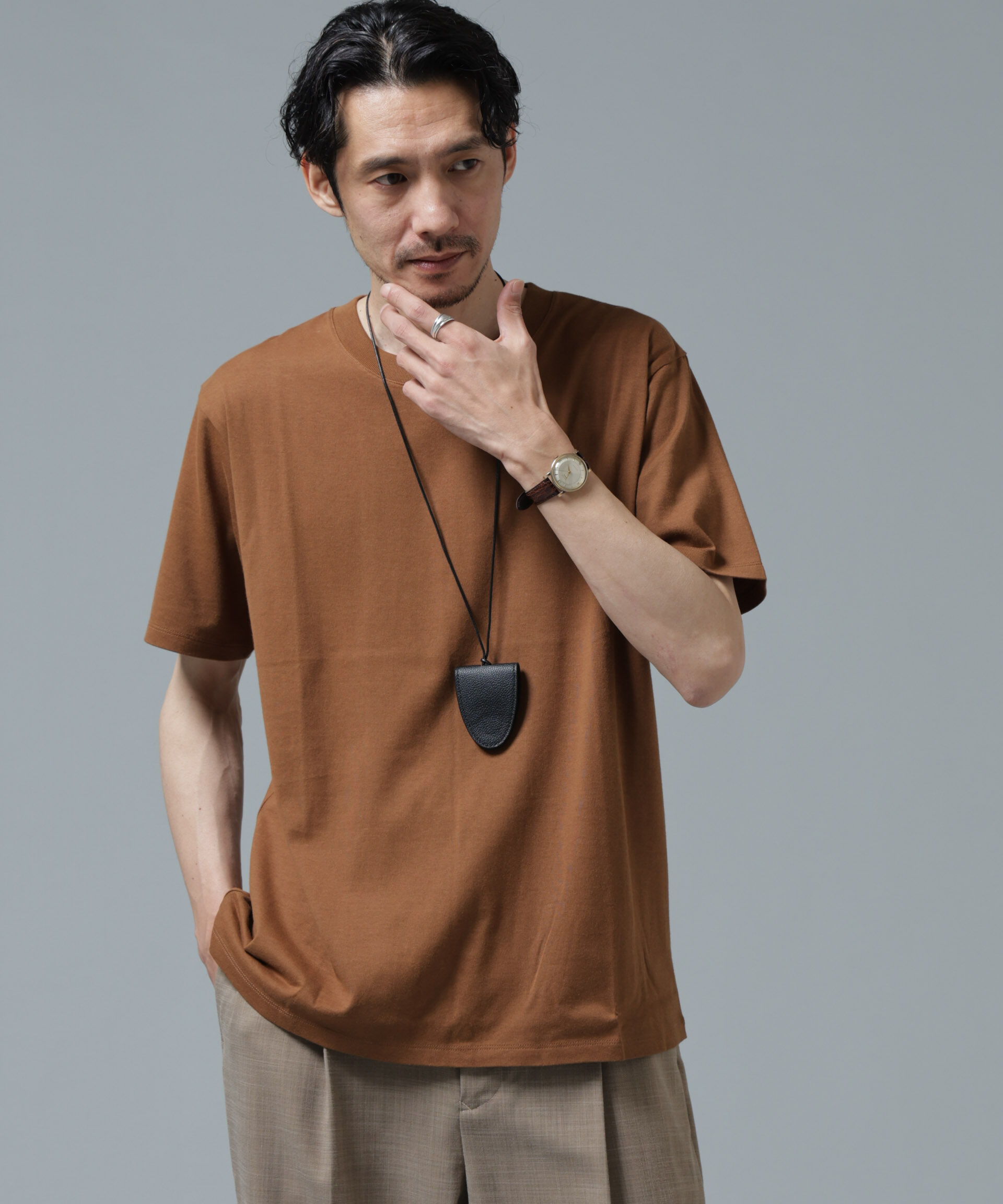 NANO universe「Anti Soaked(R) 汗染み防止 ライトウェイト 5.6oz ミドルシルエットTシャツ」|Tシャツ・カットソー|テラコッタ6