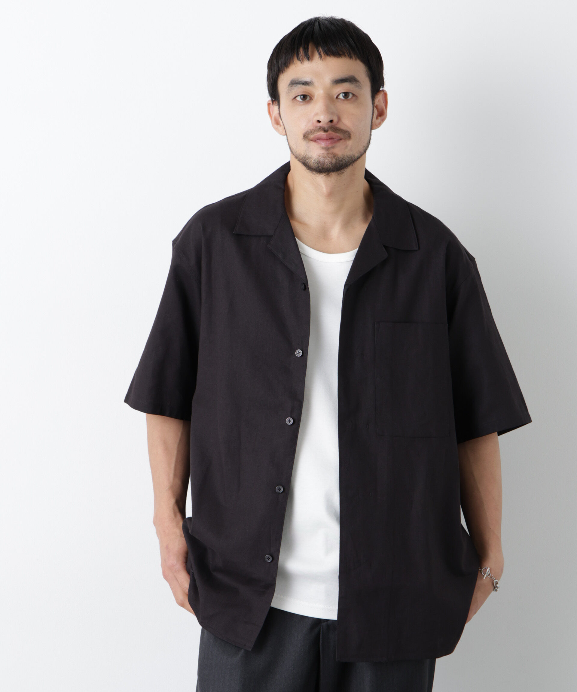NANO universe「｢FRENCH LINEN｣ フライフロント半袖シャツ」|シャツ・ブラウス|