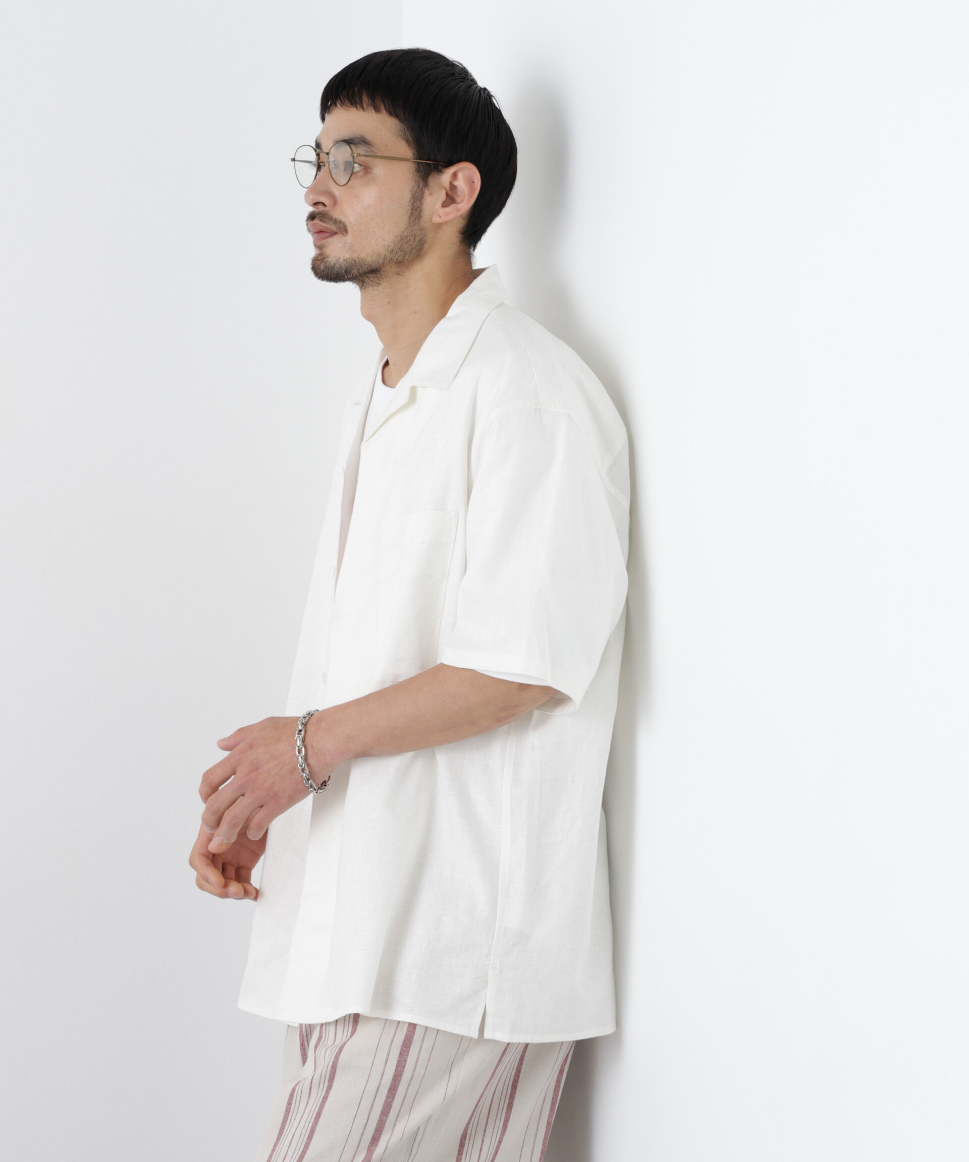 NANO universe「｢FRENCH LINEN｣ フライフロント半袖シャツ」|シャツ・ブラウス|ホワイト