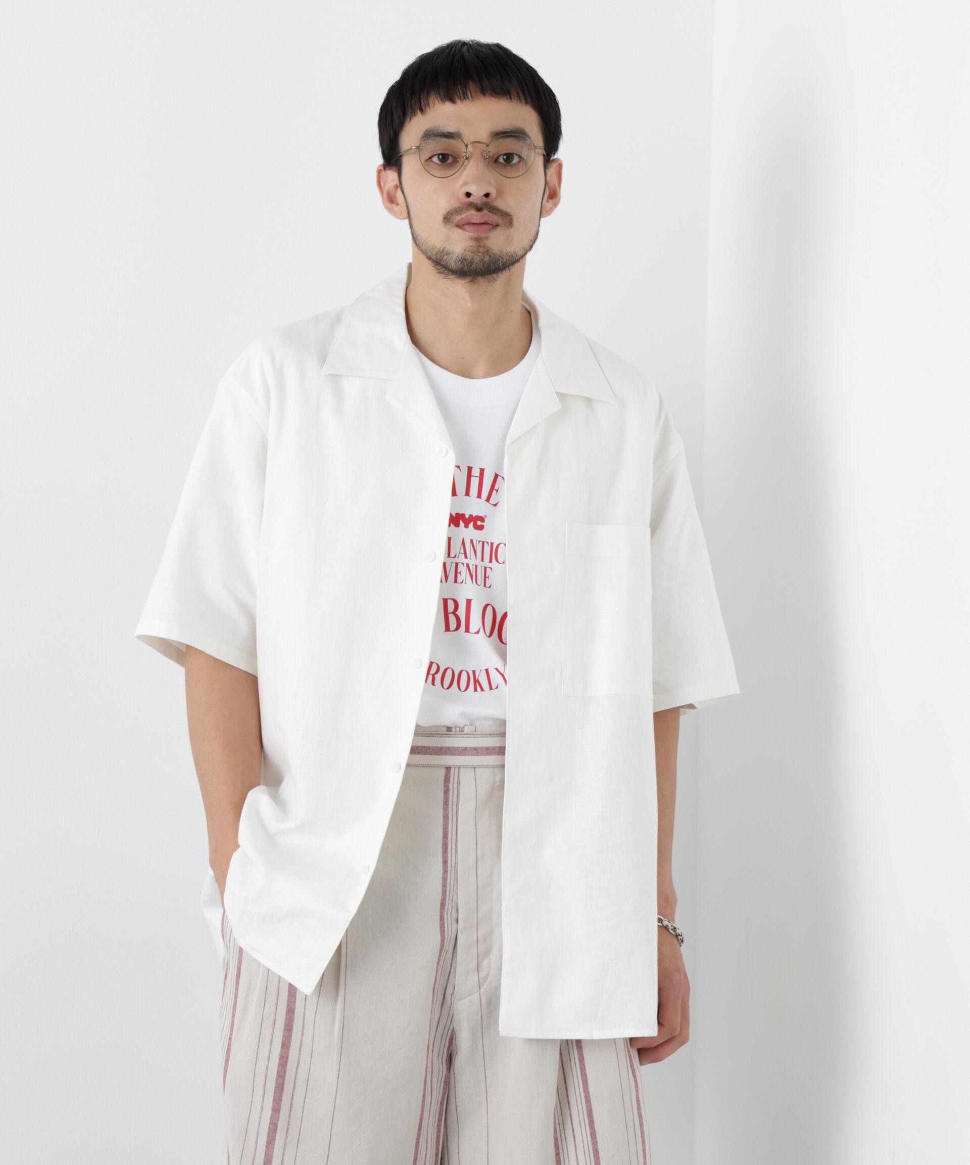NANO universe「｢FRENCH LINEN｣ フライフロント半袖シャツ」|シャツ・ブラウス|