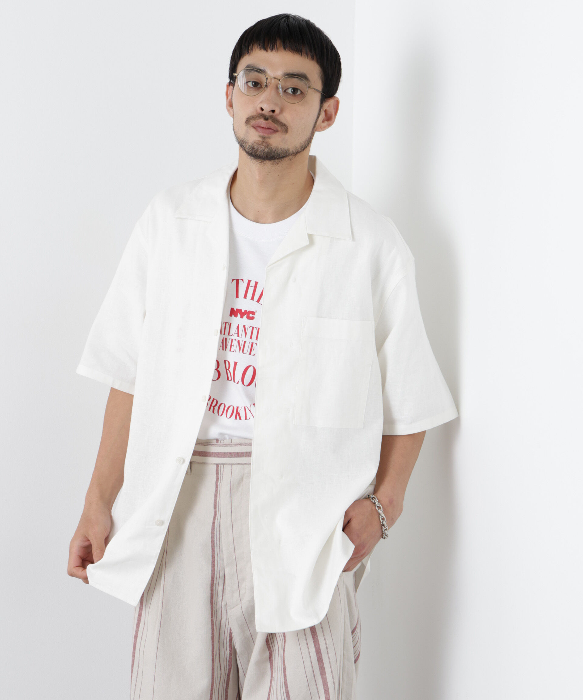 NANO universe「｢FRENCH LINEN｣ フライフロント半袖シャツ」|シャツ・ブラウス|
