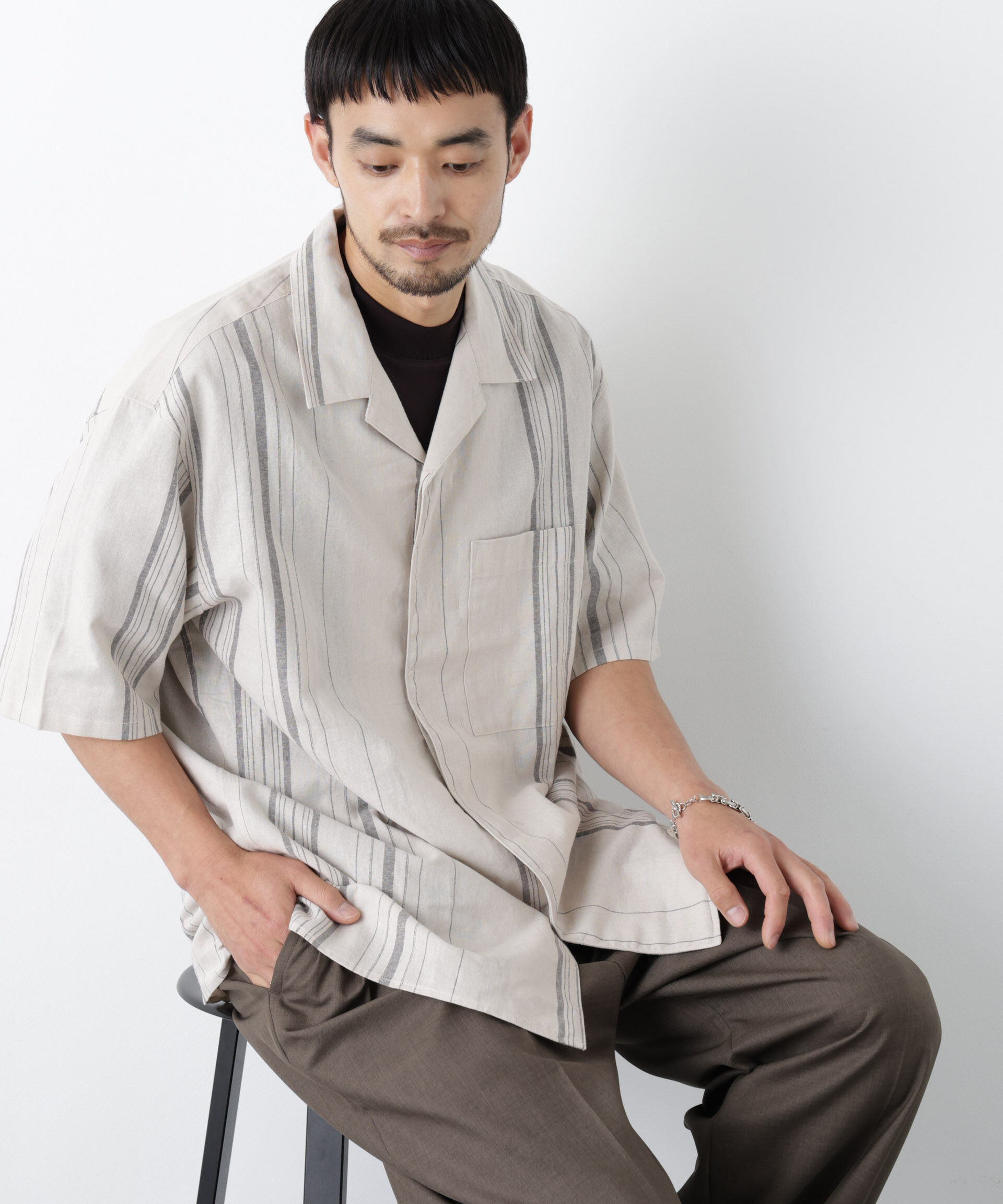 NANO universe「｢FRENCH LINEN｣ フライフロント半袖シャツ」|シャツ・ブラウス|パターン21