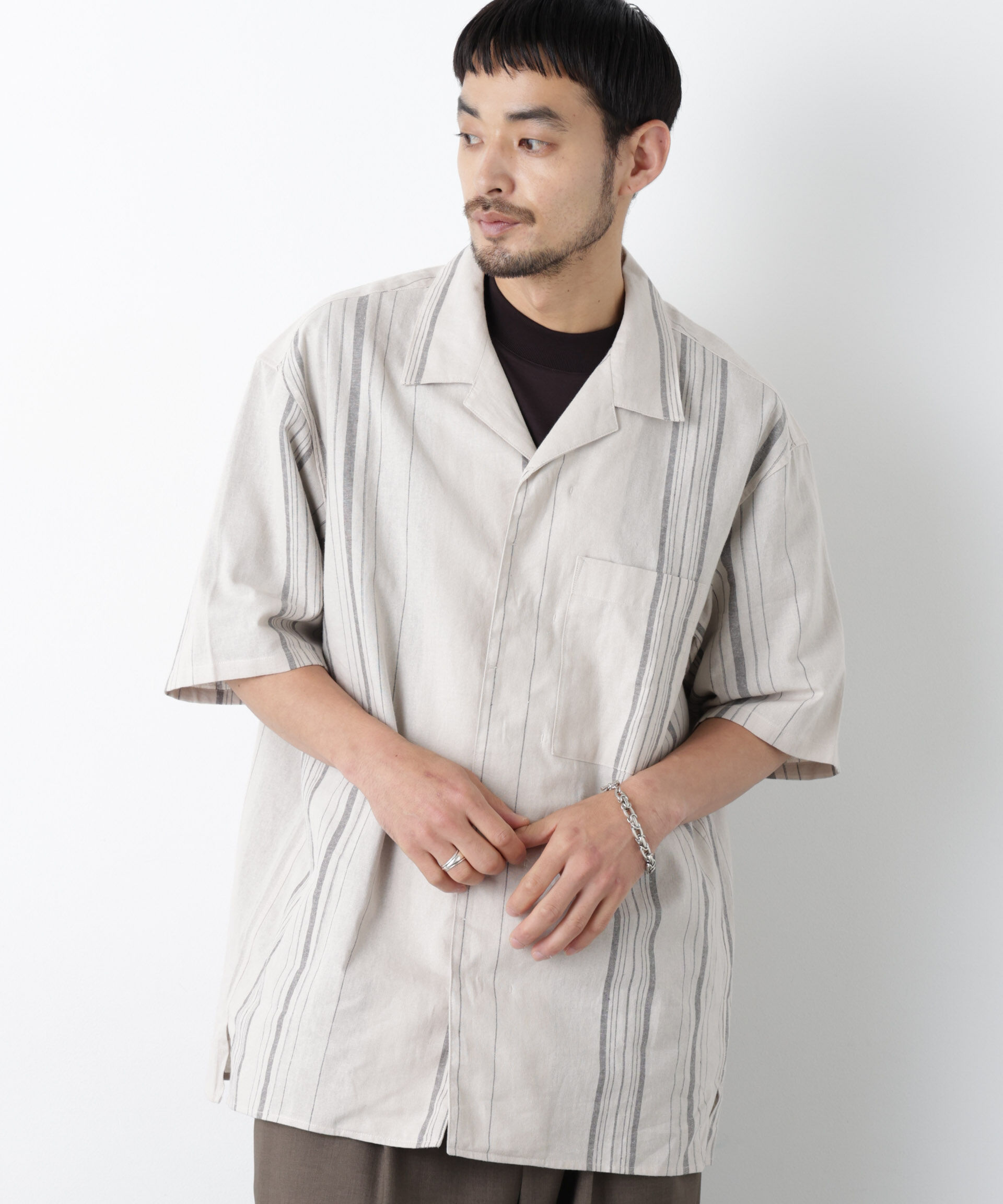 NANO universe「｢FRENCH LINEN｣ フライフロント半袖シャツ」|シャツ・ブラウス|