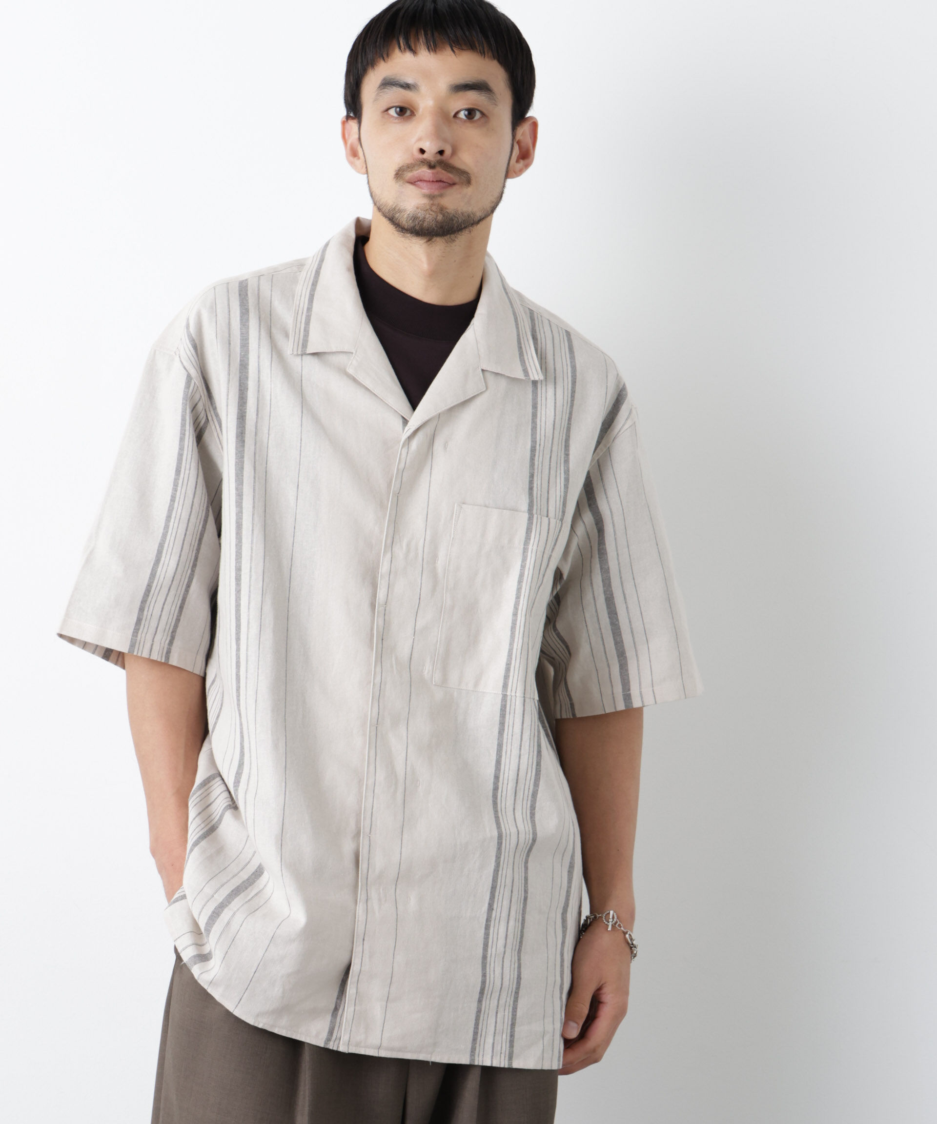 NANO universe「｢FRENCH LINEN｣ フライフロント半袖シャツ」|シャツ・ブラウス|