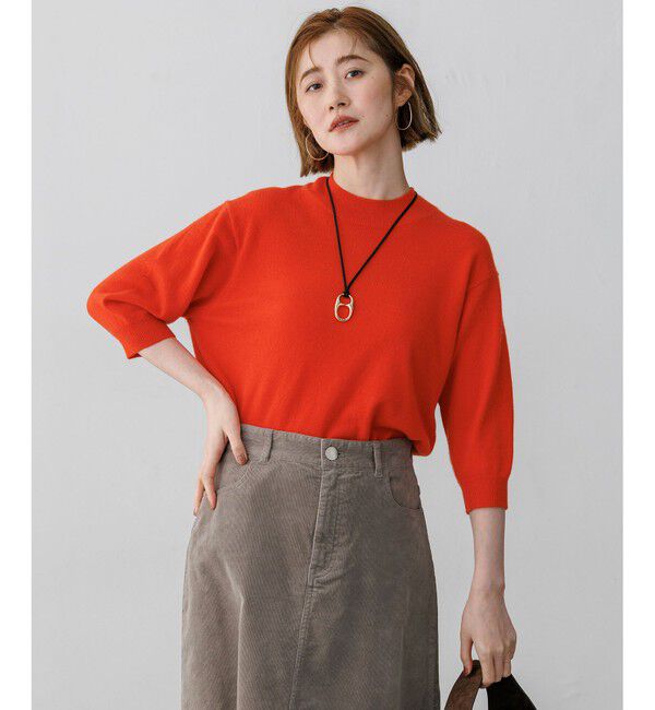 23区「【一部予約】ピュアカシミヤ ハーフスリーブ ハイネック ニット」|ニット・セーター|レッド系