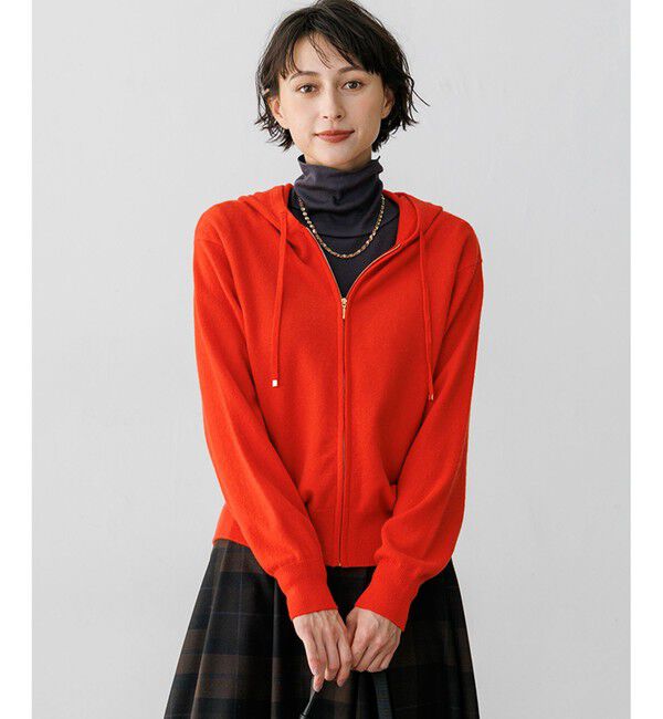 23区「ピュアカシミヤ ニット パーカー」|パーカー|レッド系