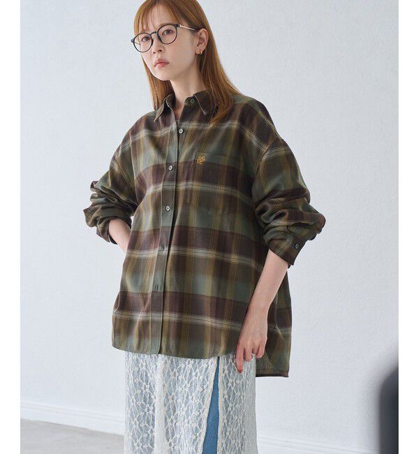 Rope&rsquo;Picnic「【WEB限定カラー】ロゴ刺繍チェックネルシャツ/2WAY」|シャツ・ブラウス|グリーンサブ(35)