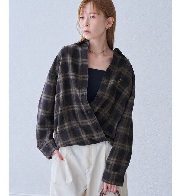 Rope&rsquo;Picnic「【WEB限定カラー】ロゴ刺繍チェックネルシャツ/2WAY」|シャツ・ブラウス|ネイビー(40)