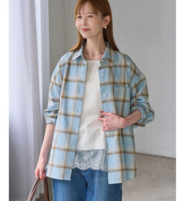 Rope&rsquo;Picnic「【WEB限定カラー】ロゴ刺繍チェックネルシャツ/2WAY」|シャツ・ブラウス|サックス(48)