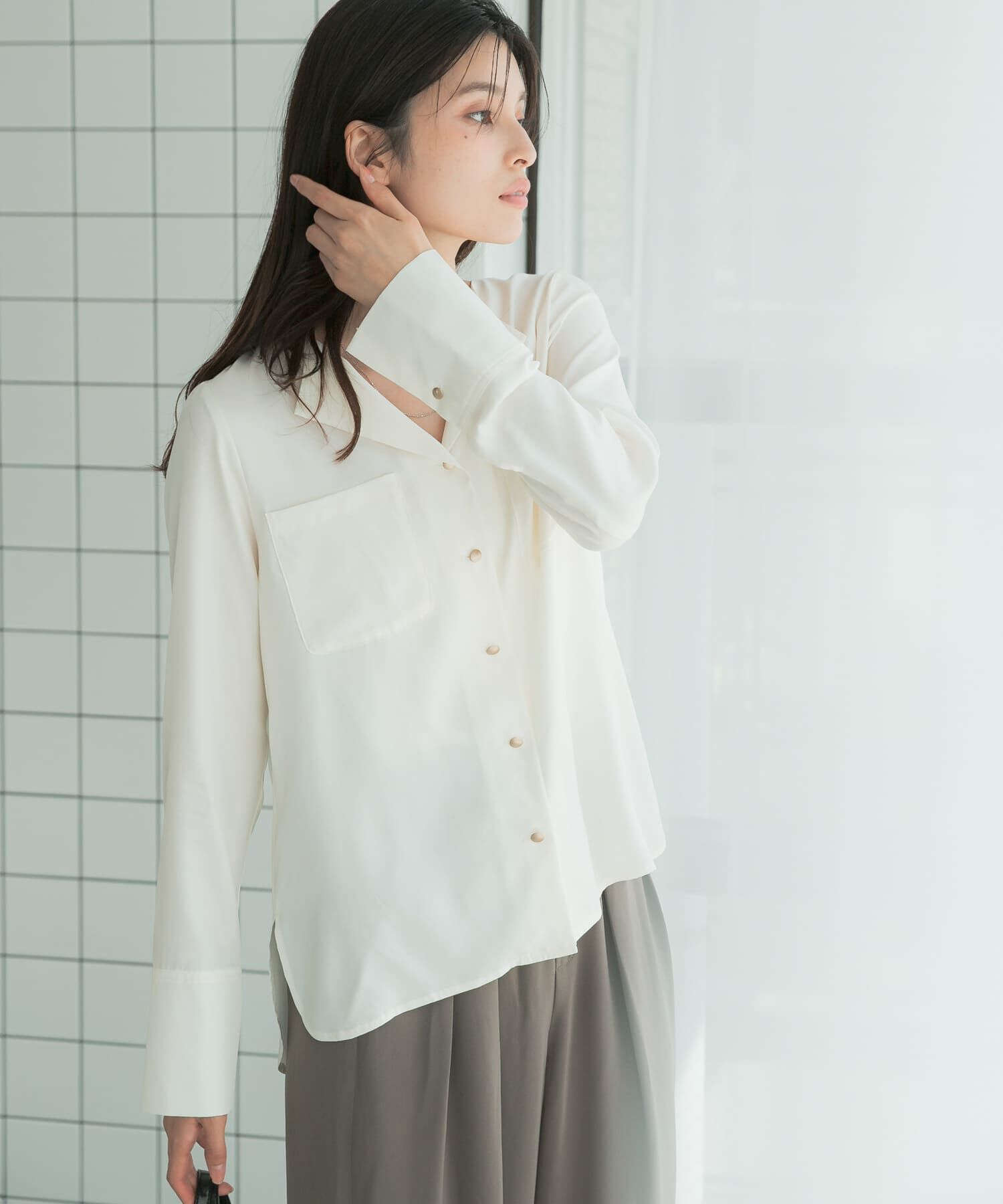 URBAN RESEARCH ROSSO「キュプラ混ポケットデザインブラウス」|シャツ・ブラウス|