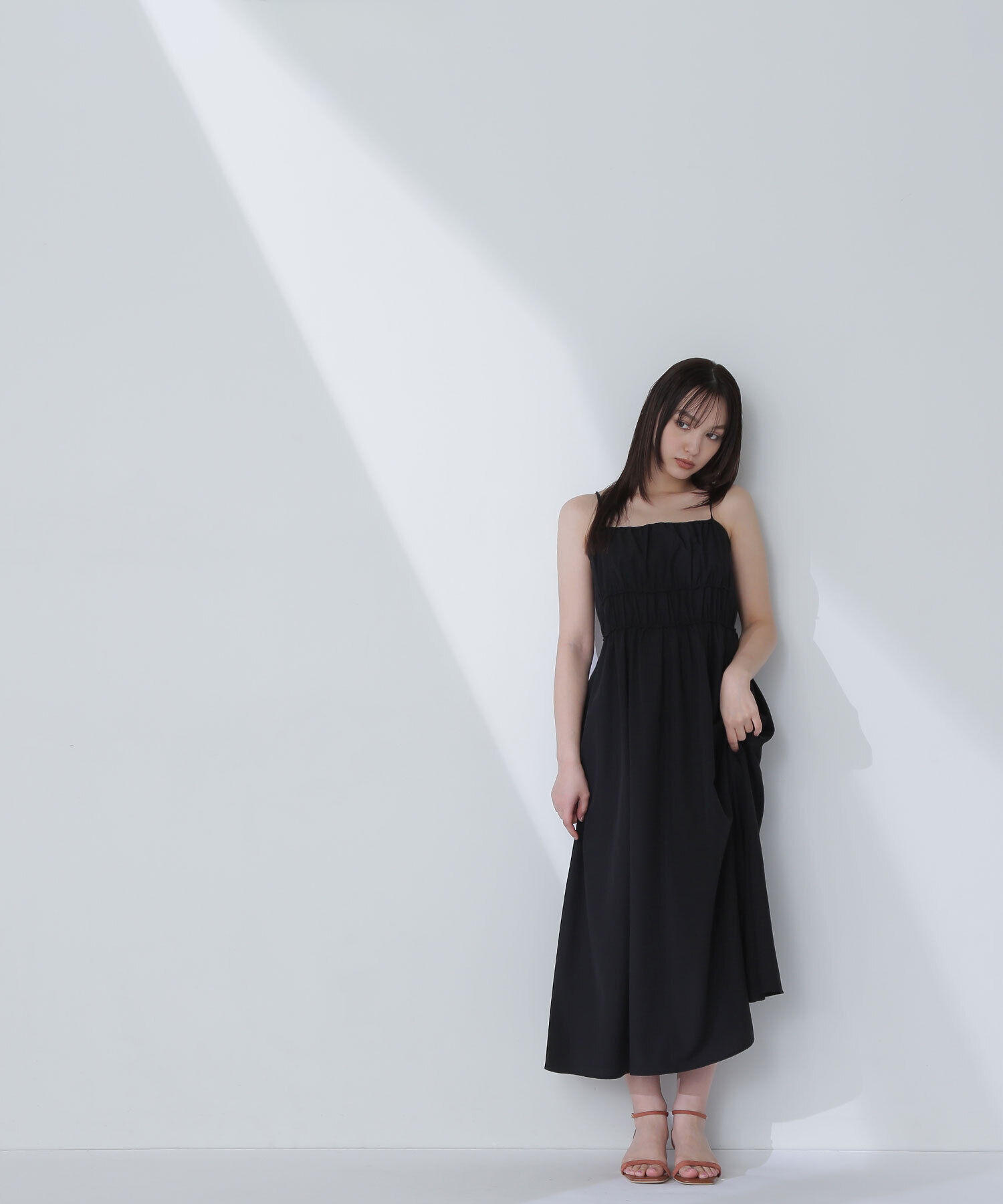  「ギャザーデザインキャミワンピース」|ワンピース|