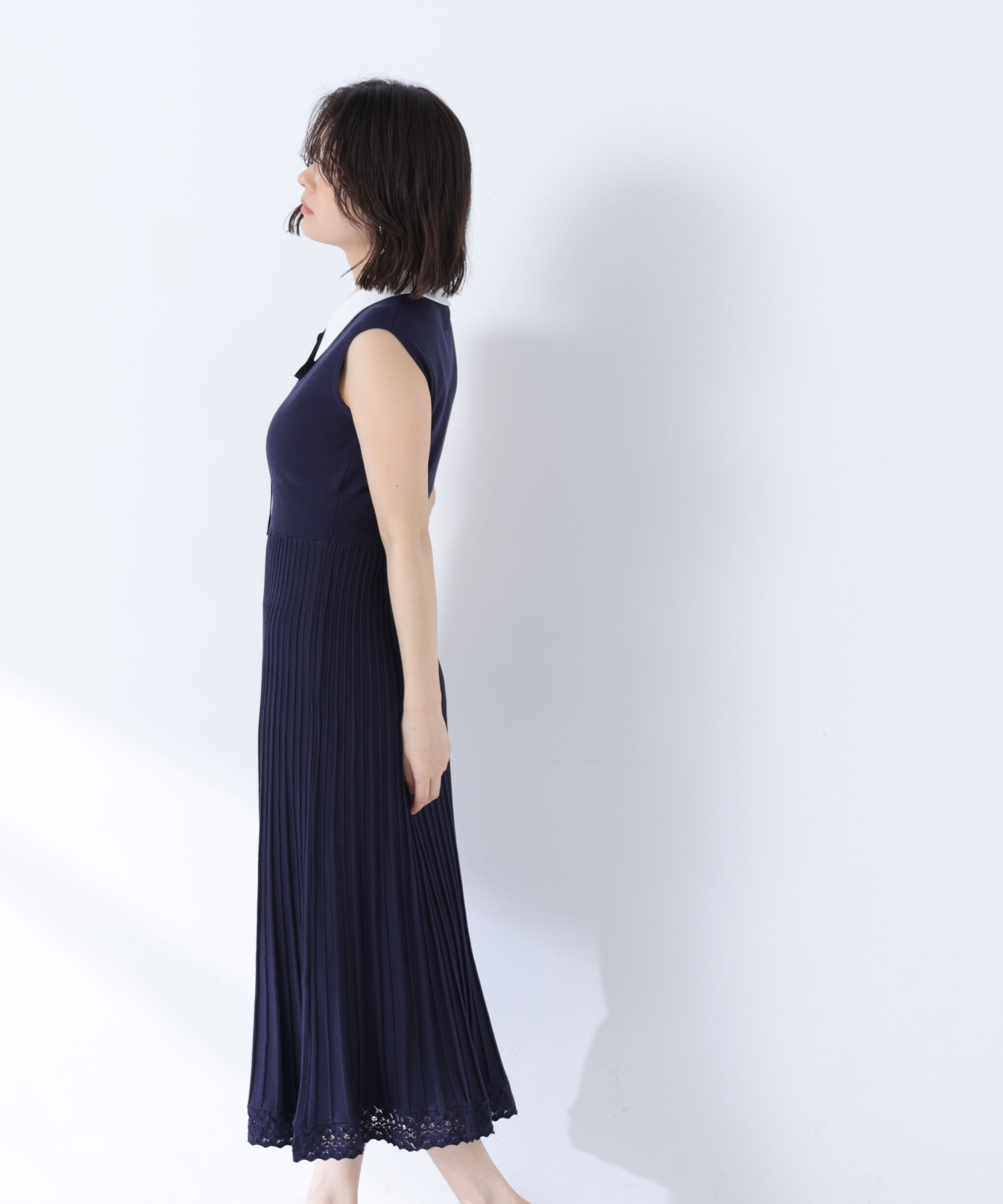  「シャツカラーナローリボンニットワンピース」|ワンピース|