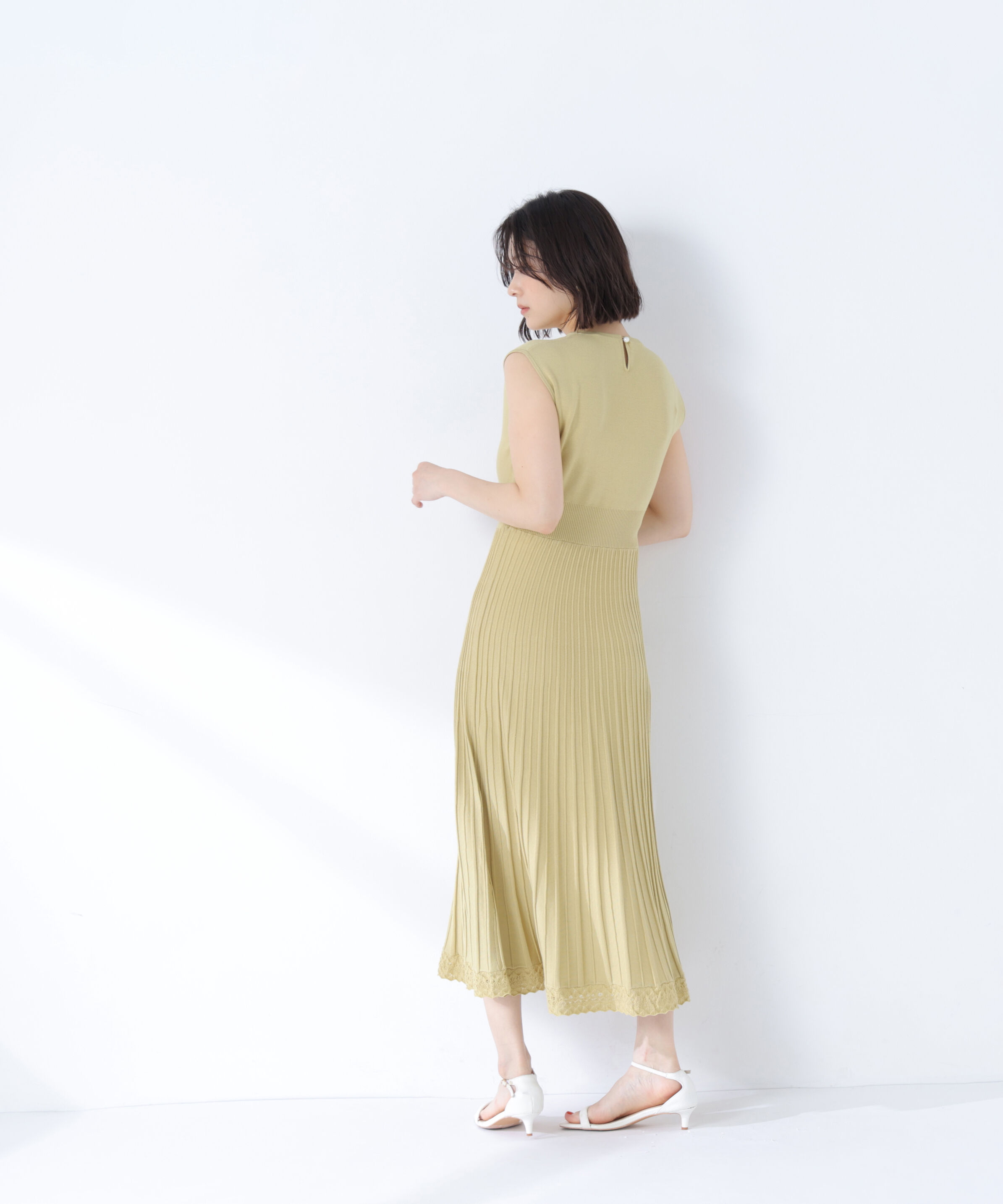  「シャツカラーナローリボンニットワンピース」|ワンピース|