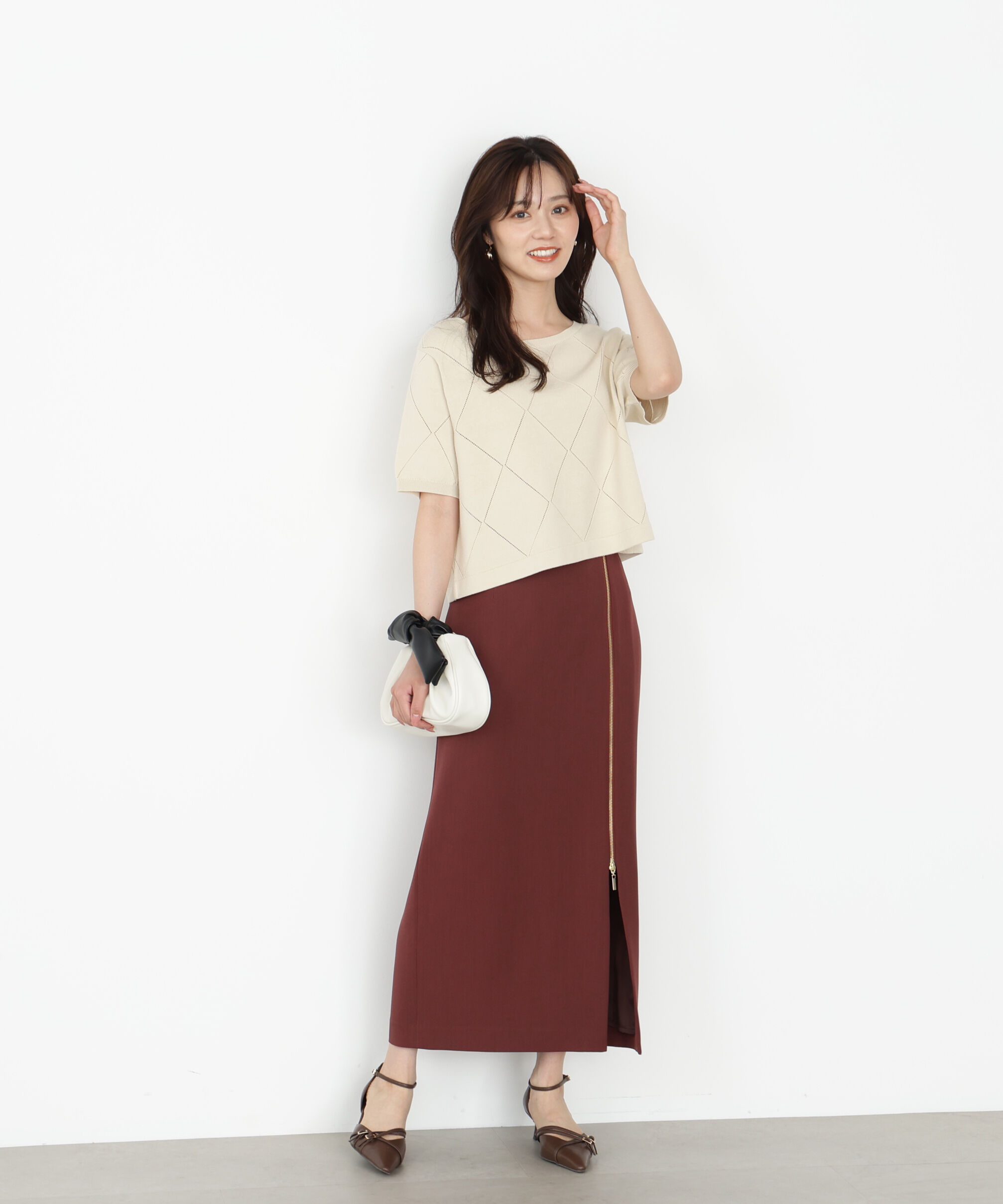 PROPORTION BODY DRESSING「＜ハンドウォッシャブル＞ダイヤ柄半袖ニット 25AW」|ニット・セーター|