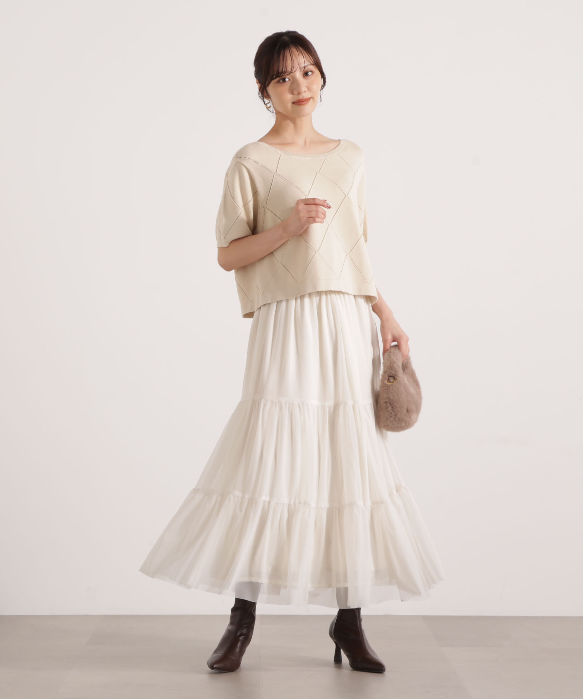 PROPORTION BODY DRESSING「＜ハンドウォッシャブル＞ダイヤ柄半袖ニット 25AW」|ニット・セーター|