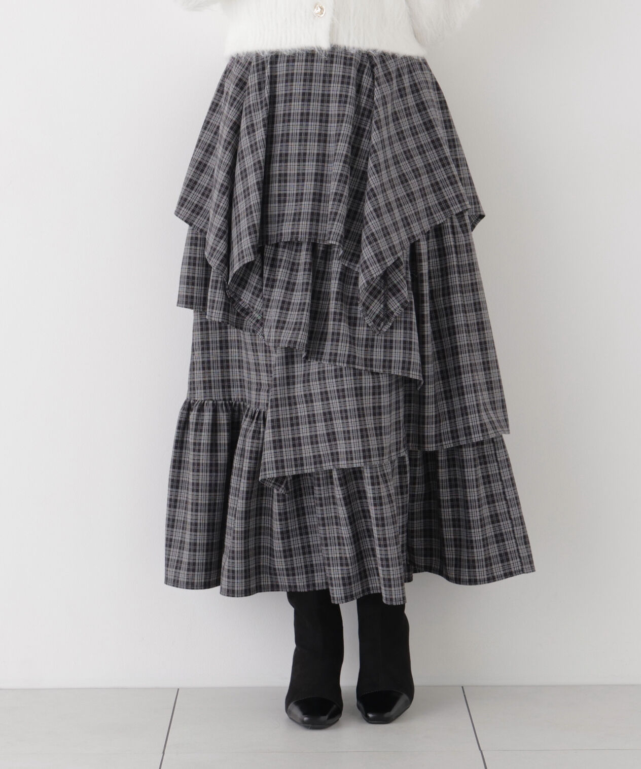 PROPORTION BODY DRESSING「チェック柄ティアードスカート」|スカート|