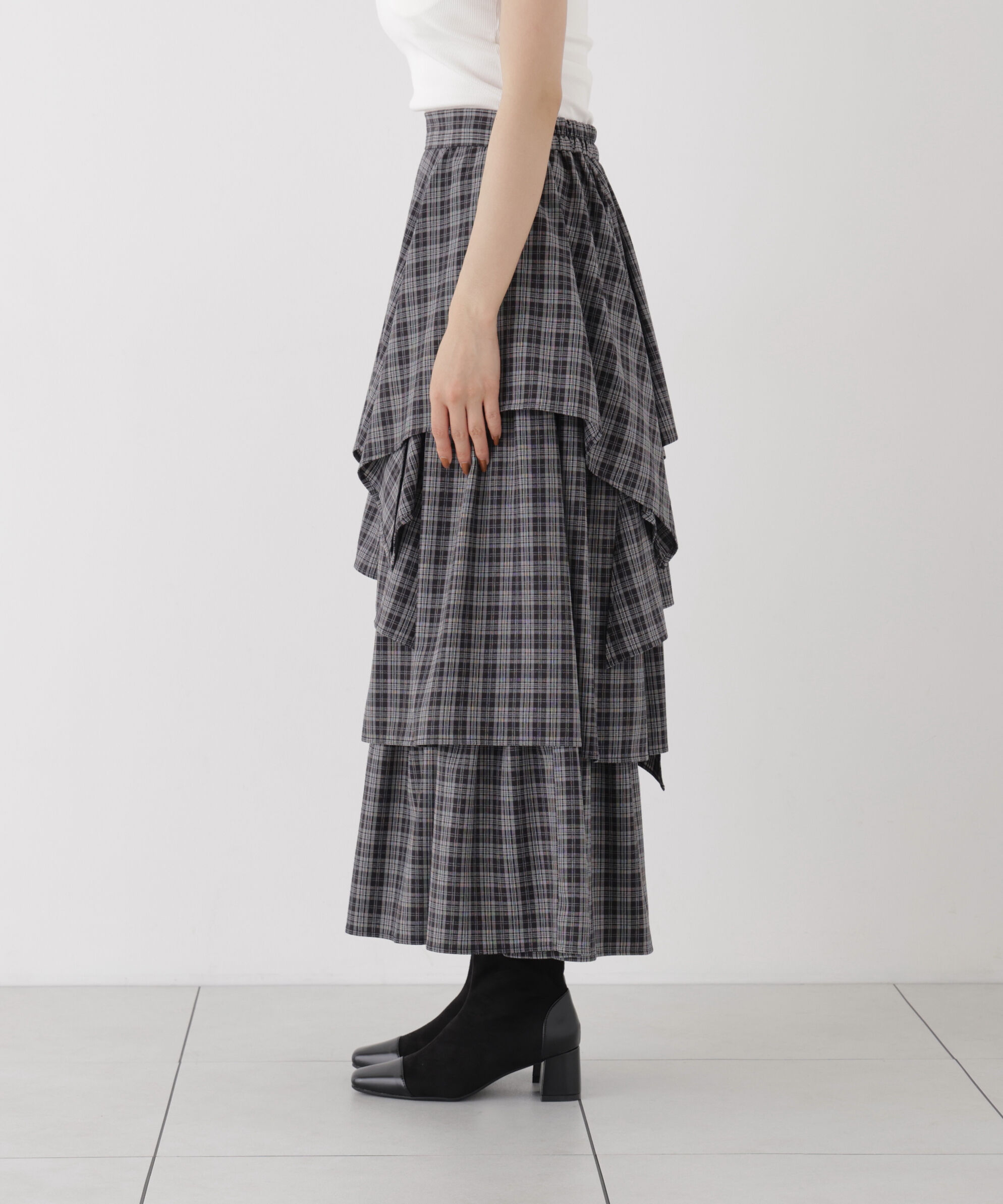 PROPORTION BODY DRESSING「チェック柄ティアードスカート」|スカート|