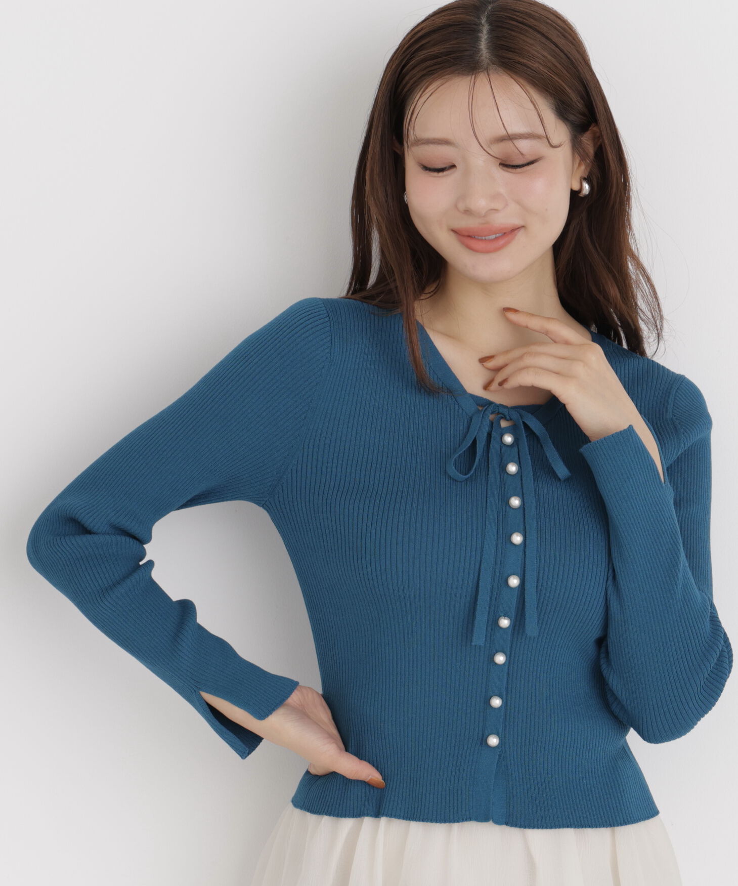PROPORTION BODY DRESSING「パール付きリボンニット」|ニット・セーター|グリーン