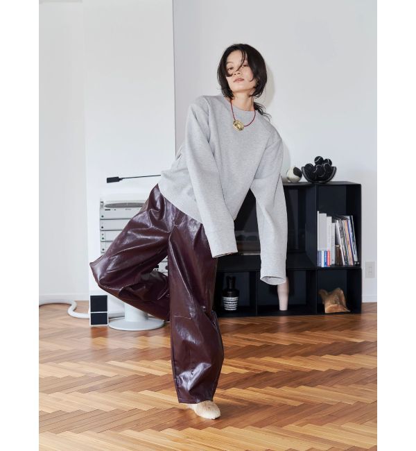 Ungrid「【Htage】フェイクレザータックカーブパンツ」|その他|ボルドー