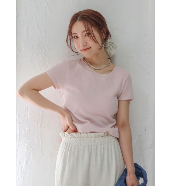 Ungrid「ショルダーデザインシアーTee」|Tシャツ・カットソー|ピンク
