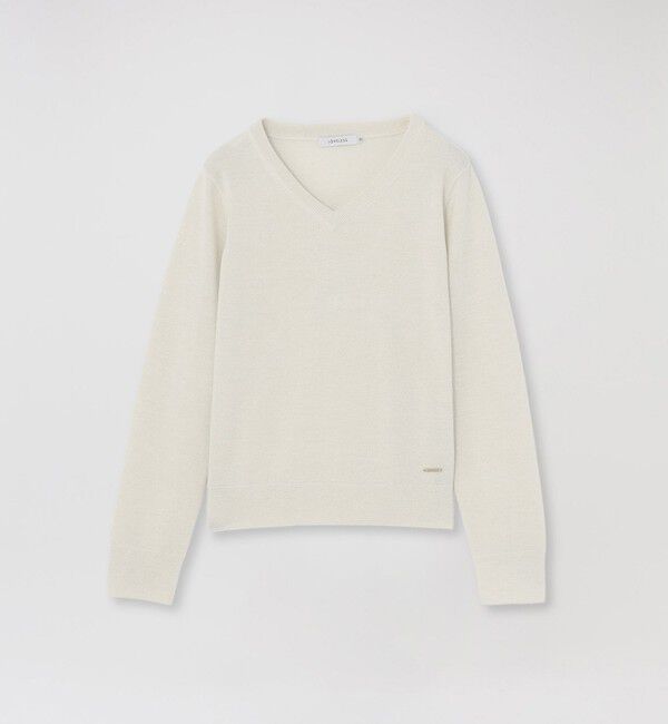  「【CASHWOOL】 ウォッシャブルラメVネックニット」|ニット・セーター|ホワイト
