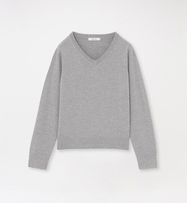  「【CASHWOOL】 ウォッシャブルラメVネックニット」|ニット・セーター|グレー