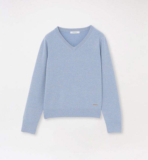  「【CASHWOOL】 ウォッシャブルラメVネックニット」|ニット・セーター|サックスブルー
