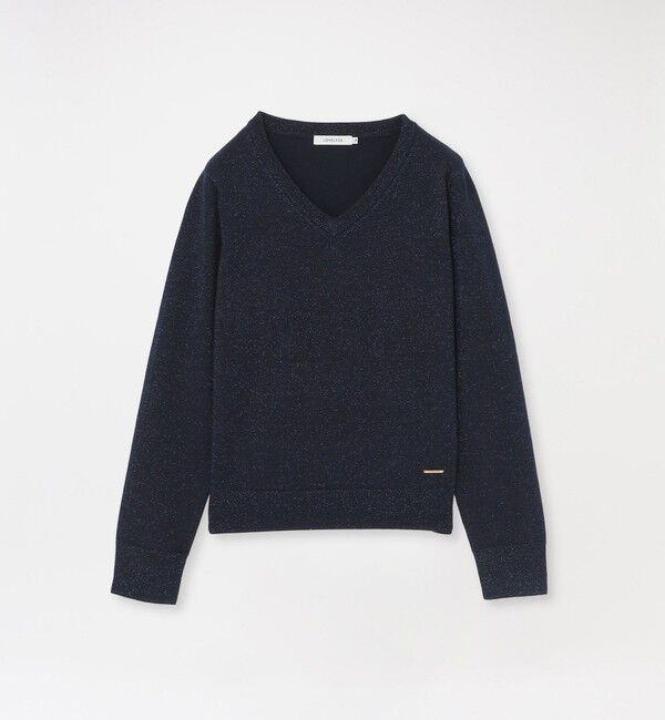  「【CASHWOOL】 ウォッシャブルラメVネックニット」|ニット・セーター|ネイビー