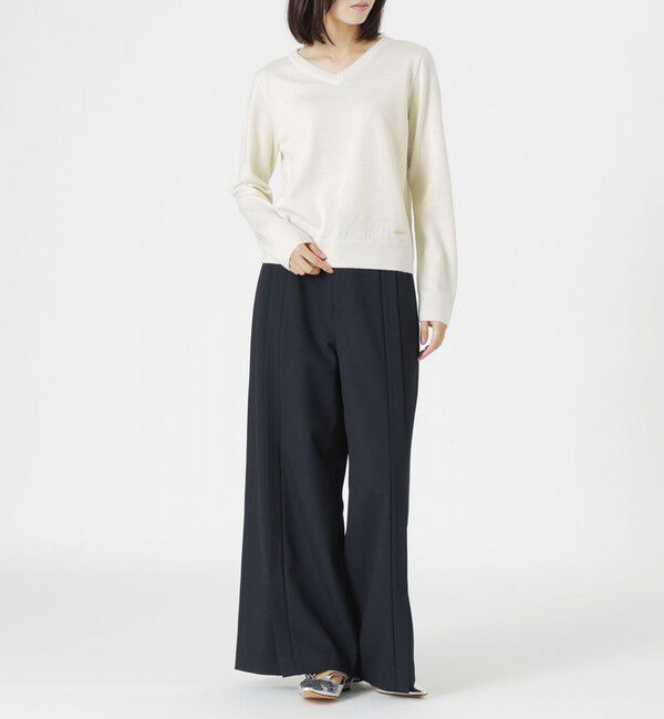  「【CASHWOOL】 ウォッシャブルラメVネックニット」|ニット・セーター|