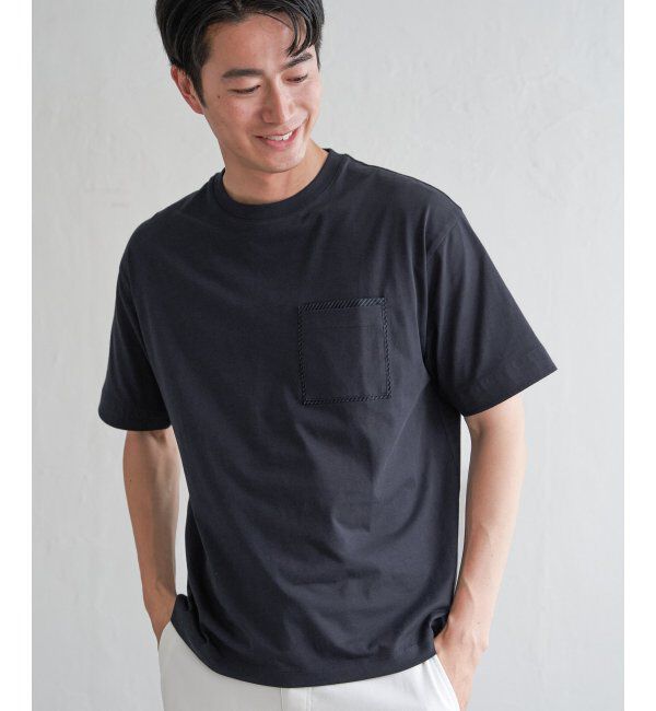 ikka「ストライプMIXポケットTシャツ」|Tシャツ・カットソー|ネイビーブルー