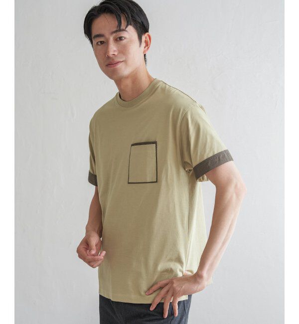 ikka「ストライプMIXポケットTシャツ」|Tシャツ・カットソー|ベージュ