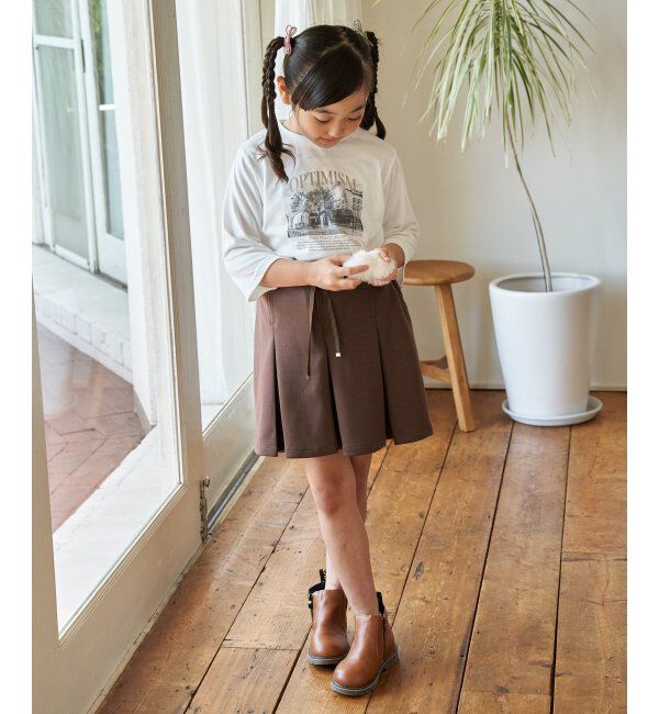 ikka kids「【親子コーデ】ロゴフォト裾レース七分袖Tシャツ（120~160cm）」|Tシャツ・カットソー|
