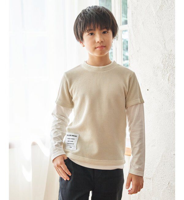 ikka kids「【親子コーデ】ワッフルフェイクレイヤードロンT（130~160cm）」|Tシャツ・カットソー|