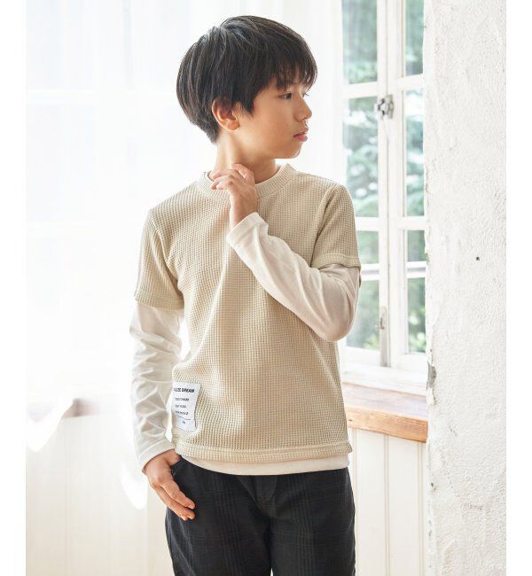ikka kids「【親子コーデ】ワッフルフェイクレイヤードロンT（130~160cm）」|Tシャツ・カットソー|