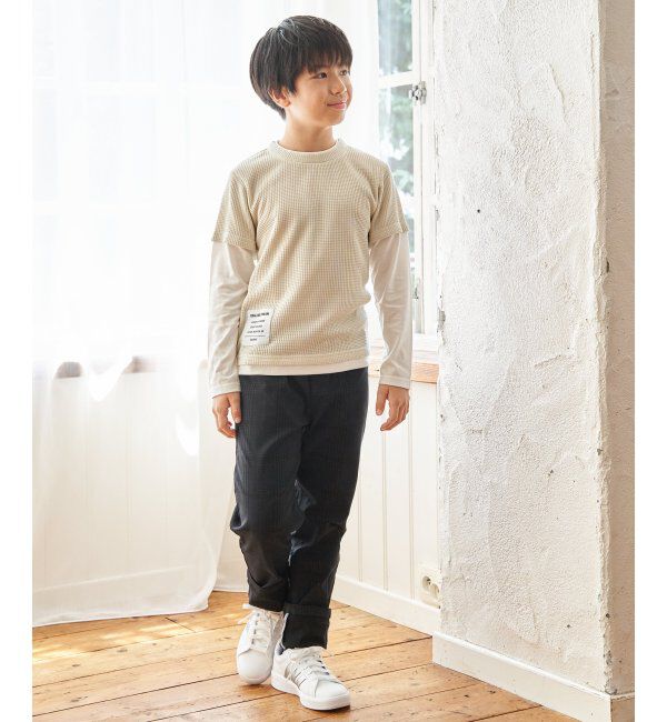 ikka kids「【親子コーデ】ワッフルフェイクレイヤードロンT（130~160cm）」|Tシャツ・カットソー|